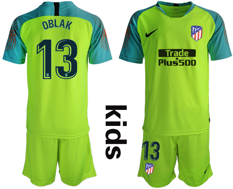2018_2019 Club Atletico Madrid fluorescent green Youth goalkeeper #13 soccer jerseys